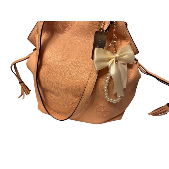 Coach Pebble Leather Drawstring Tote Shoulder Bag – Tan (Style No. B2279-CA200) - Picture 1 of 9